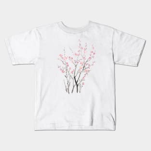 red plum flower watercolor painting 2021 Kids T-Shirt